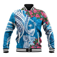 Hafa Adai Guam Baseball Jacket Crystal Waves LT7 Unisex Blue - Polynesian Pride