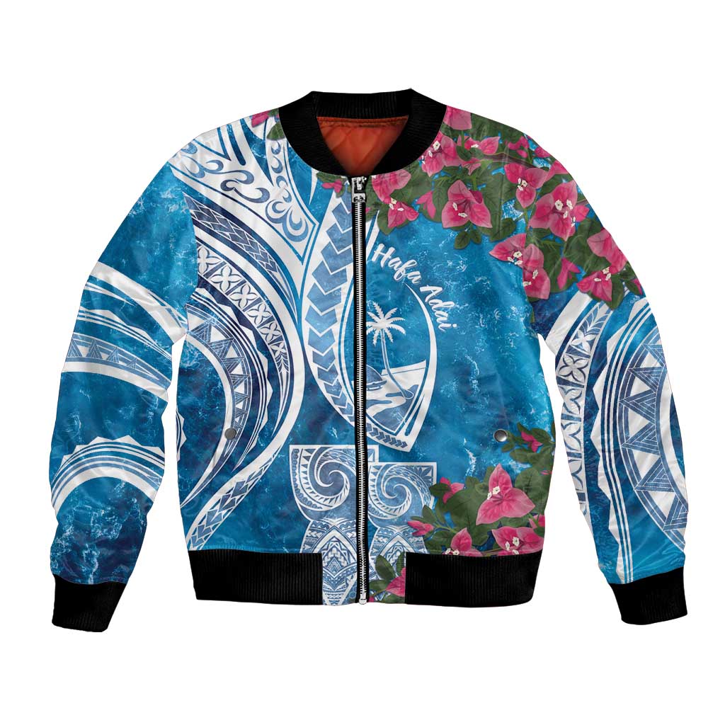 Hafa Adai Guam Bomber Jacket Crystal Waves LT7 Unisex Blue - Polynesian Pride