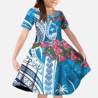 Hafa Adai Guam Kid Short Sleeve Dress Crystal Waves LT7 KID Blue - Polynesian Pride