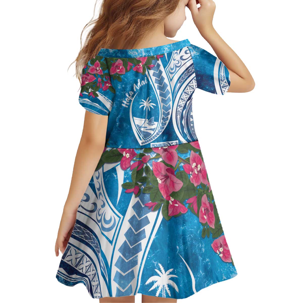 Hafa Adai Guam Kid Short Sleeve Dress Crystal Waves LT7 - Polynesian Pride
