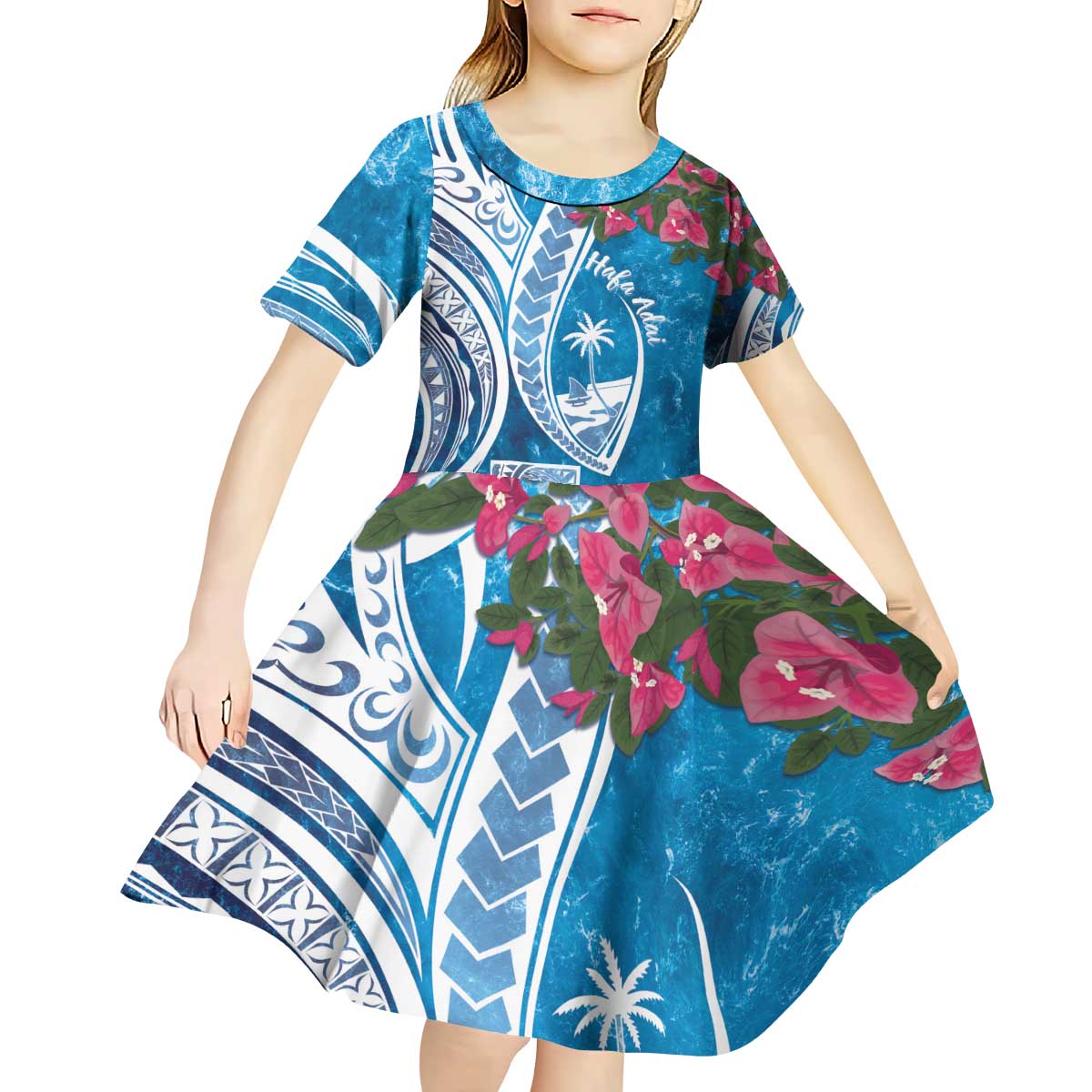 Hafa Adai Guam Kid Short Sleeve Dress Crystal Waves LT7 - Polynesian Pride