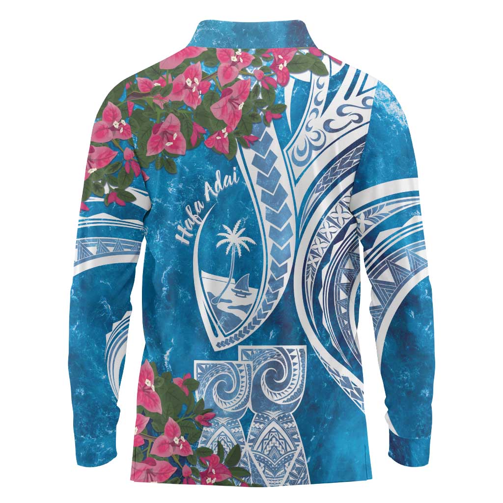 Hafa Adai Guam Long Sleeve Polo Shirt Crystal Waves LT7 - Polynesian Pride