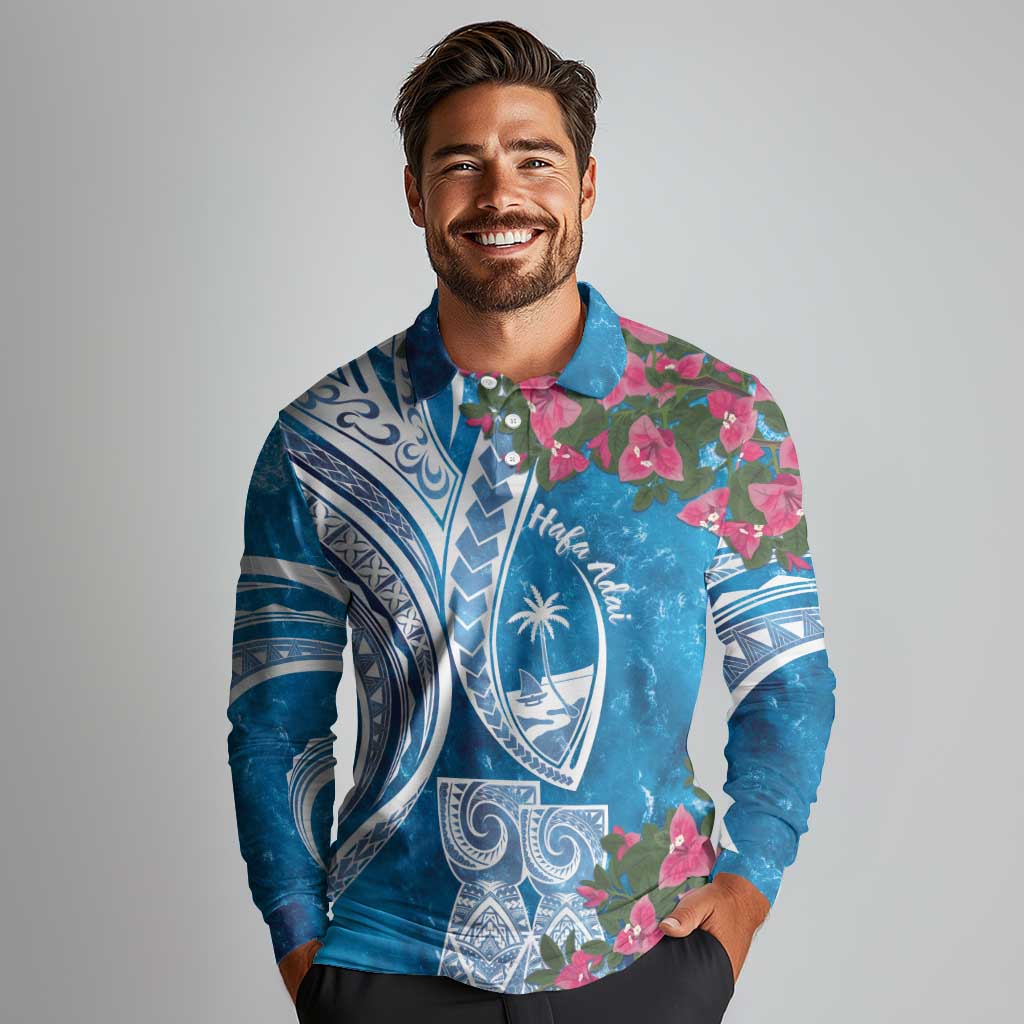 Hafa Adai Guam Long Sleeve Polo Shirt Crystal Waves LT7 - Polynesian Pride