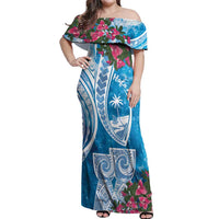 Hafa Adai Guam Off Shoulder Maxi Dress Crystal Waves LT7 Women Blue - Polynesian Pride