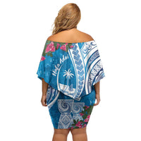 Hafa Adai Guam Off Shoulder Short Dress Crystal Waves LT7 - Polynesian Pride
