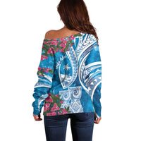 Hafa Adai Guam Off Shoulder Sweater Crystal Waves LT7 - Polynesian Pride