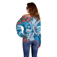 Hafa Adai Guam Off Shoulder Sweater Crystal Waves LT7 - Polynesian Pride