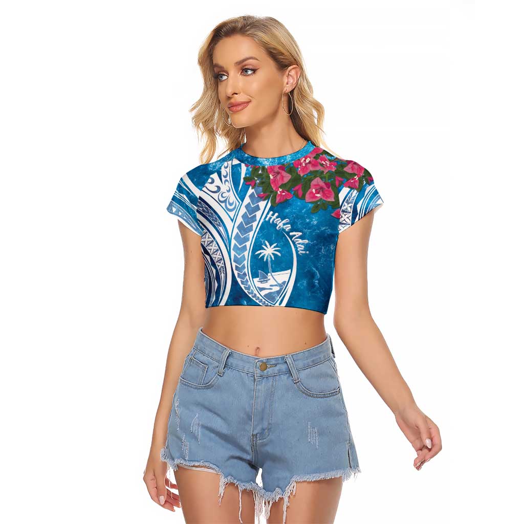 Hafa Adai Guam Raglan Cropped T Shirt Crystal Waves LT7 Female Blue - Polynesian Pride