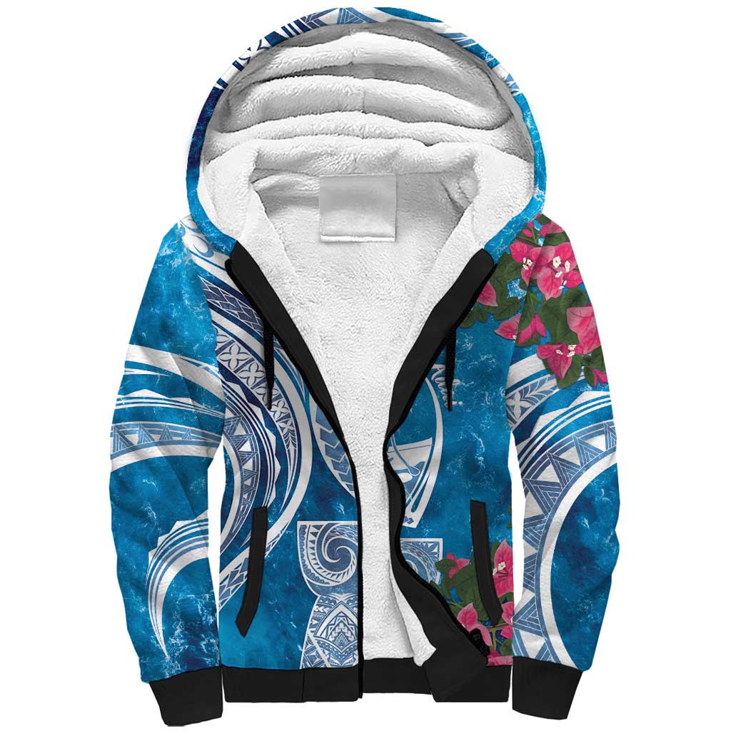 Hafa Adai Guam Sherpa Hoodie Crystal Waves LT7 Unisex Blue - Polynesian Pride