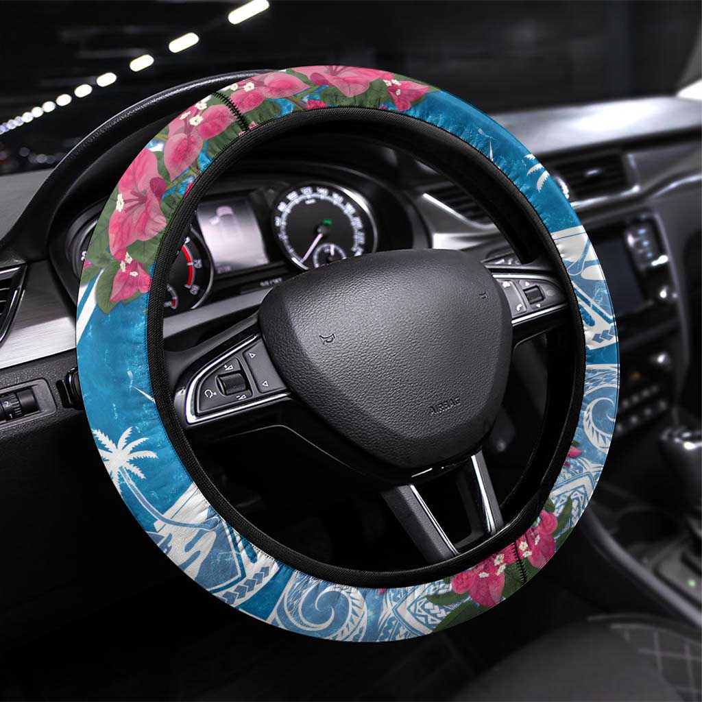 Hafa Adai Guam Steering Wheel Cover Crystal Waves LT7 Universal Fit Blue - Polynesian Pride