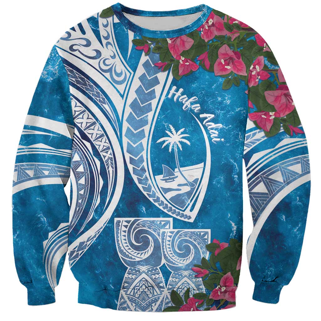 Hafa Adai Guam Sweatshirt Crystal Waves LT7 Unisex Blue - Polynesian Pride