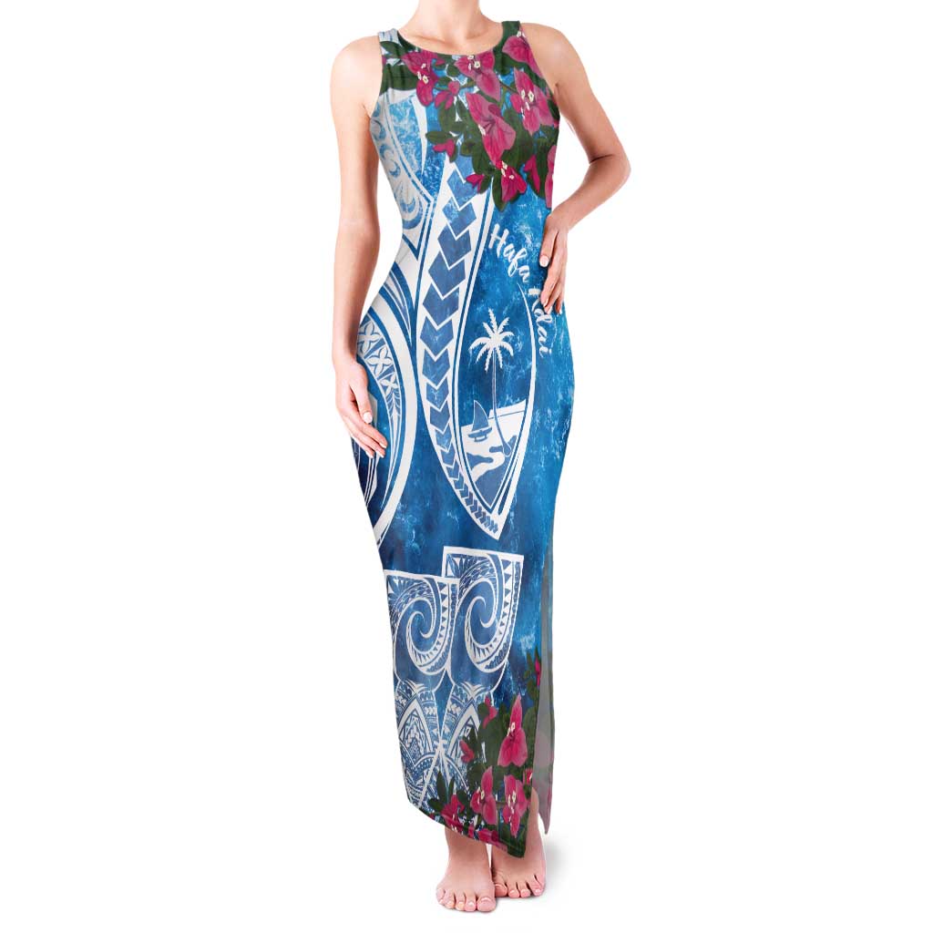 Hafa Adai Guam Tank Maxi Dress Crystal Waves LT7 Women Blue - Polynesian Pride