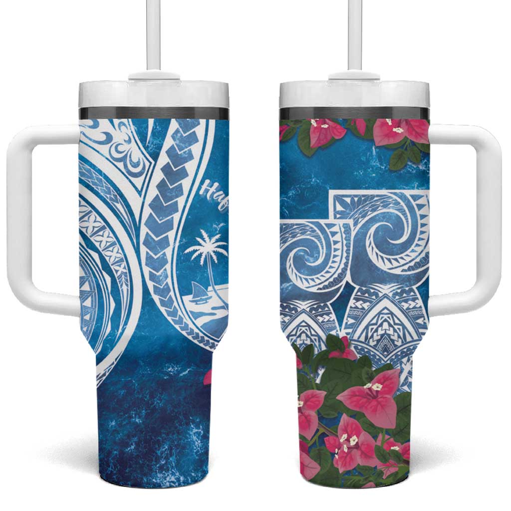 Hafa Adai Guam Tumbler With Handle Crystal Waves LT7 One Size: 40 oz Blue - Polynesian Pride