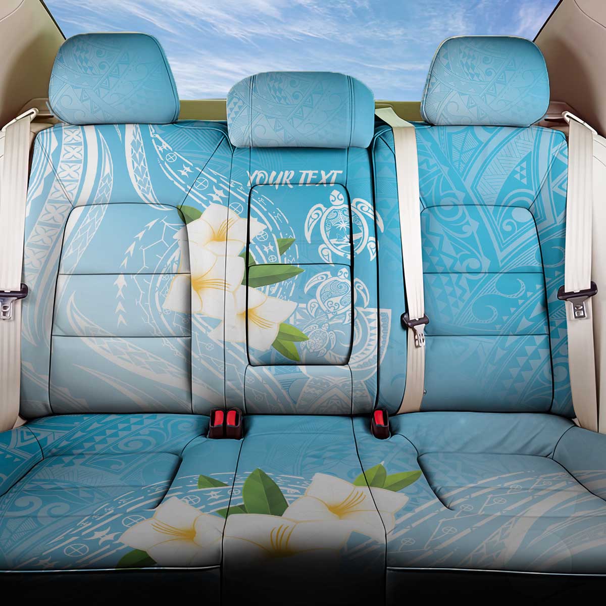 Personalized Guam Chamorro Back Car Seat Cover Turtles and Guasali Flowers LT7 One Size Turquoise - Polynesian Pride
