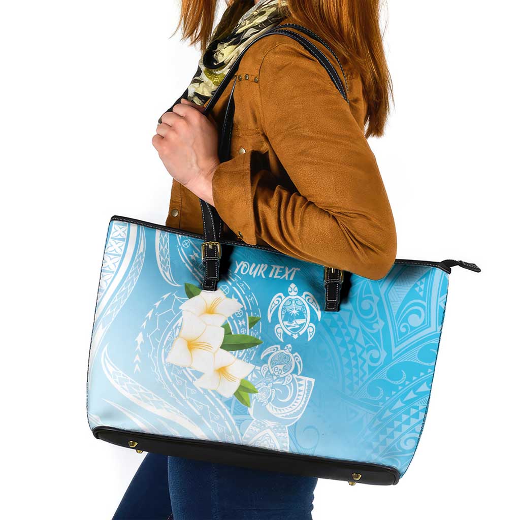 Personalized Guam Chamorro Leather Tote Bag Turtles and Guasali Flowers LT7 Turquoise - Polynesian Pride
