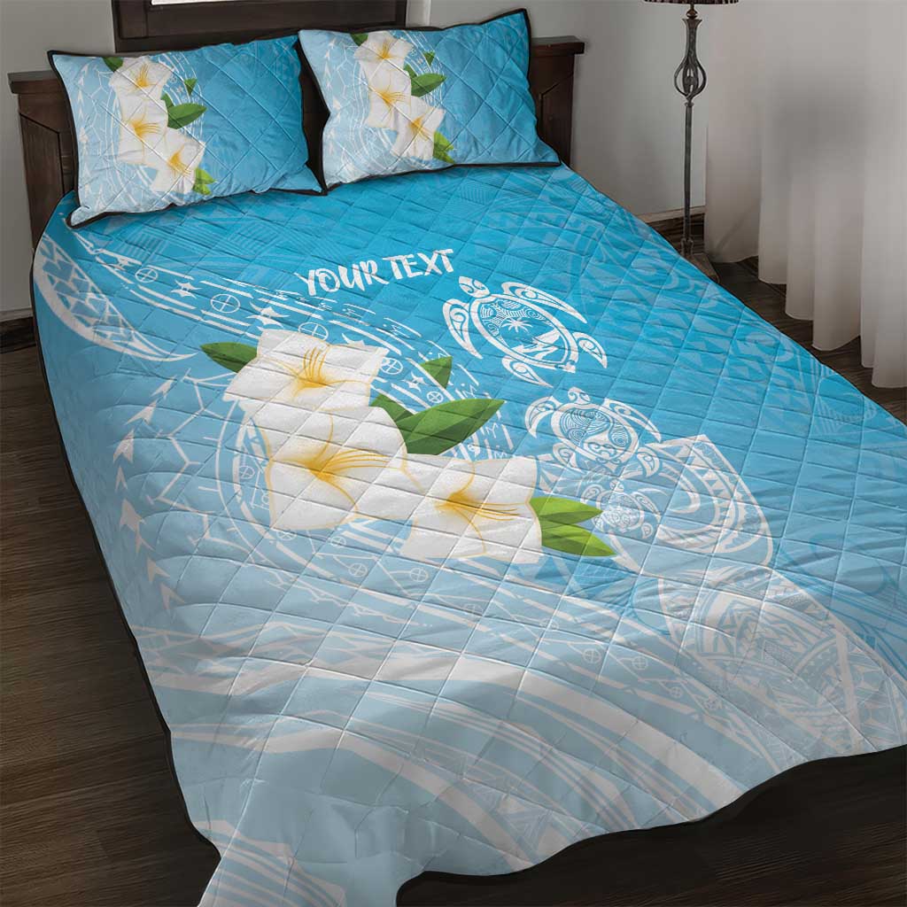Personalized Guam Chamorro Quilt Bed Set Turtles and Guasali Flowers LT7 Turquoise - Polynesian Pride