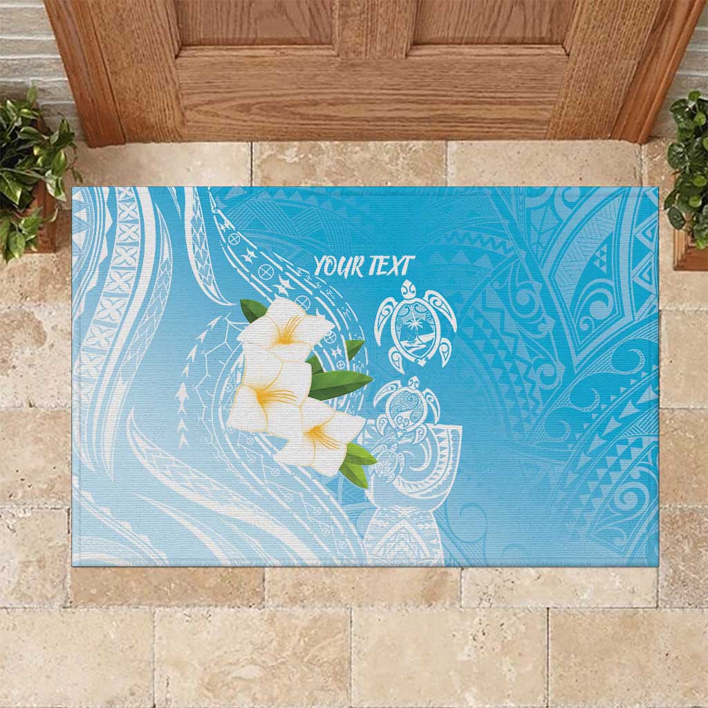 Personalized Guam Chamorro Rubber Doormat Turtles and Guasali Flowers LT7 Turquoise - Polynesian Pride