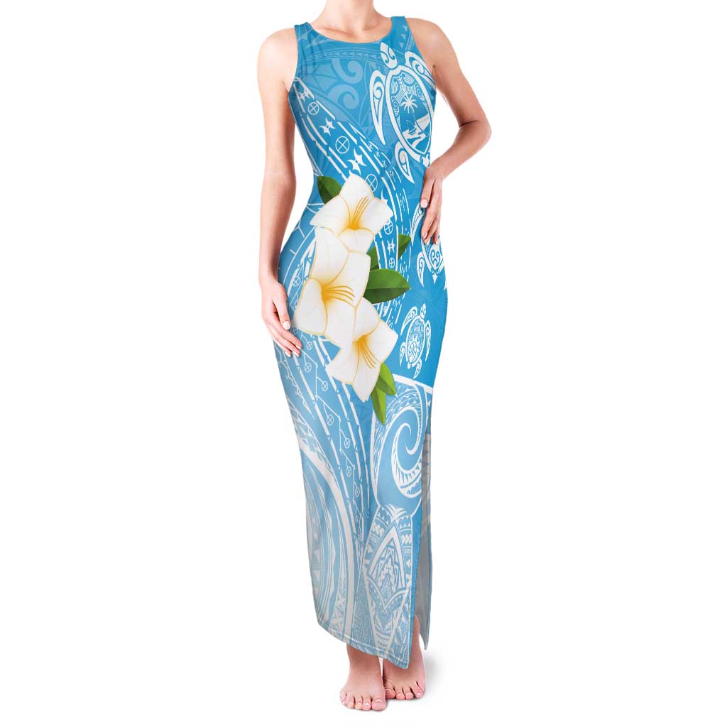 Personalized Guam Chamorro Tank Maxi Dress Turtles and Guasali Flowers LT7 Women Turquoise - Polynesian Pride