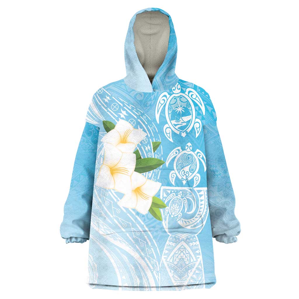 Personalized Guam Chamorro Wearable Blanket Hoodie Turtles and Guasali Flowers LT7 One Size Turquoise - Polynesian Pride