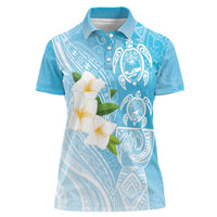 Personalized Guam Chamorro Women Polo Shirt Turtles and Guasali Flowers LT7 Female Turquoise - Polynesian Pride