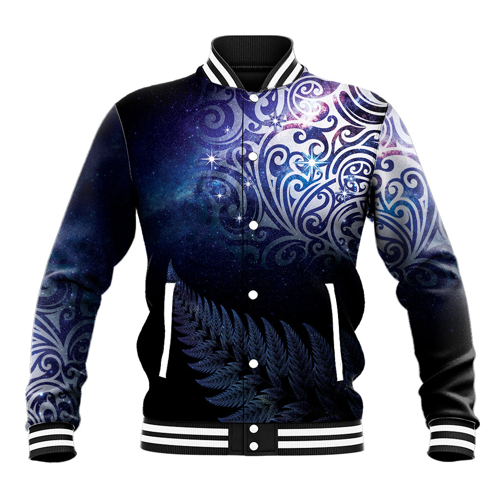 New Zealand Aotearoa Matariki Baseball Jacket Starry Silver Fern LT7 Unisex Galaxy - Polynesian Pride