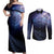 New Zealand Aotearoa Matariki Couples Matching Off Shoulder Maxi Dress and Long Sleeve Button Shirt Starry Silver Fern