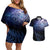 New Zealand Aotearoa Matariki Couples Matching Off Shoulder Short Dress and Hawaiian Shirt Starry Silver Fern