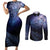 New Zealand Aotearoa Matariki Couples Matching Short Sleeve Bodycon Dress and Long Sleeve Button Shirt Starry Silver Fern