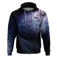 New Zealand Aotearoa Matariki Hoodie Starry Silver Fern LT7 Pullover Hoodie Galaxy - Polynesian Pride