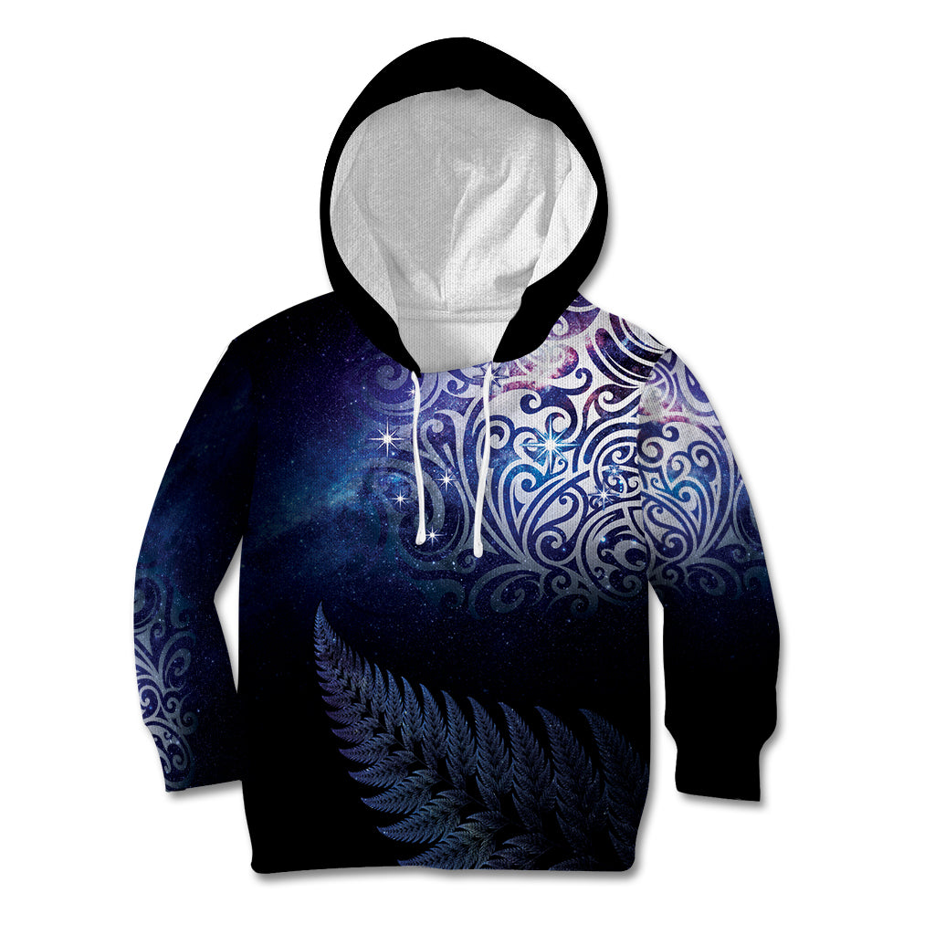 New Zealand Aotearoa Matariki Kid Hoodie Starry Silver Fern LT7 Hoodie Galaxy - Polynesian Pride