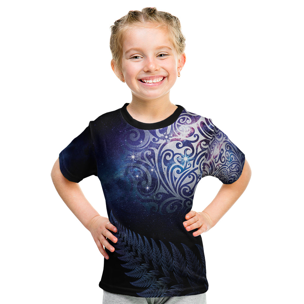 New Zealand Aotearoa Matariki Kid T Shirt Starry Silver Fern LT7 Galaxy - Polynesian Pride