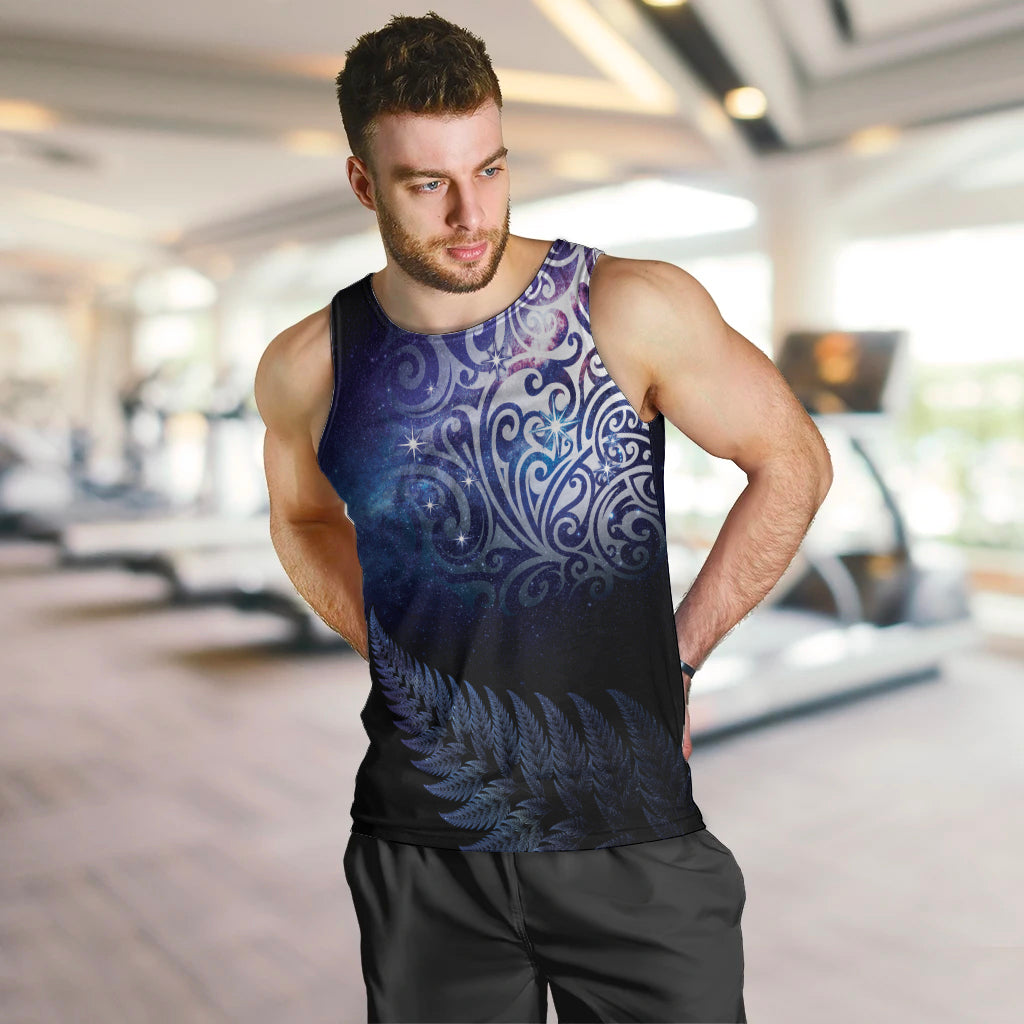 New Zealand Aotearoa Matariki Men Tank Top Starry Silver Fern LT7 Galaxy - Polynesian Pride