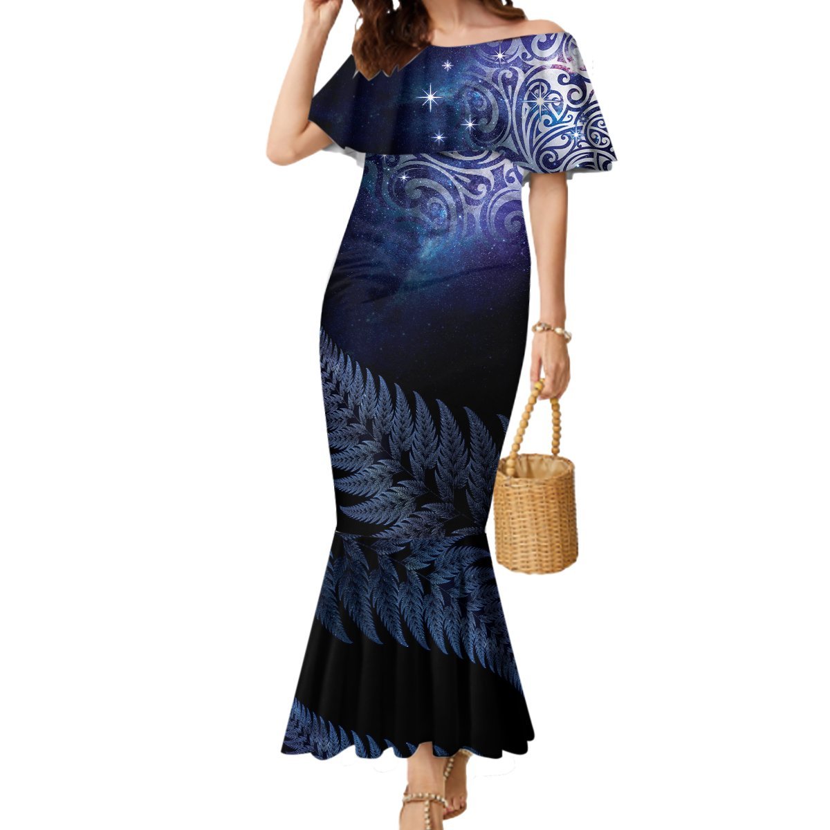 New Zealand Aotearoa Matariki Mermaid Dress Starry Silver Fern LT7 Women Galaxy - Polynesian Pride