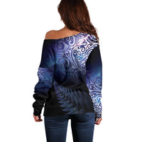 New Zealand Aotearoa Matariki Off Shoulder Sweater Starry Silver Fern LT7 - Polynesian Pride