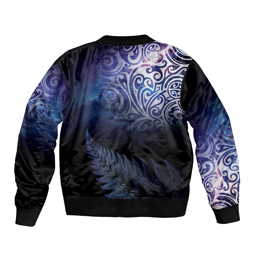 New Zealand Aotearoa Matariki Sleeve Zip Bomber Jacket Starry Silver Fern LT7 - Polynesian Pride