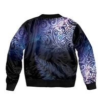 New Zealand Aotearoa Matariki Sleeve Zip Bomber Jacket Starry Silver Fern LT7 - Polynesian Pride