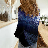 New Zealand Aotearoa Matariki Women Casual Shirt Starry Silver Fern LT7 - Polynesian Pride