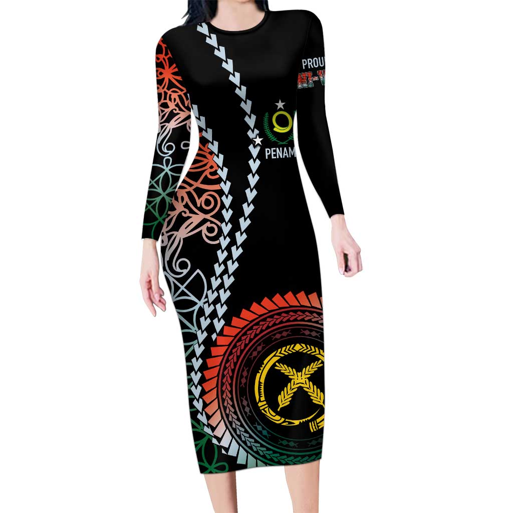 Proudly Ni-Van Sandroing Inspired Long Sleeve Bodycon Dress Penama Classic Style LT7 Long Dress Colorful - Polynesian Pride