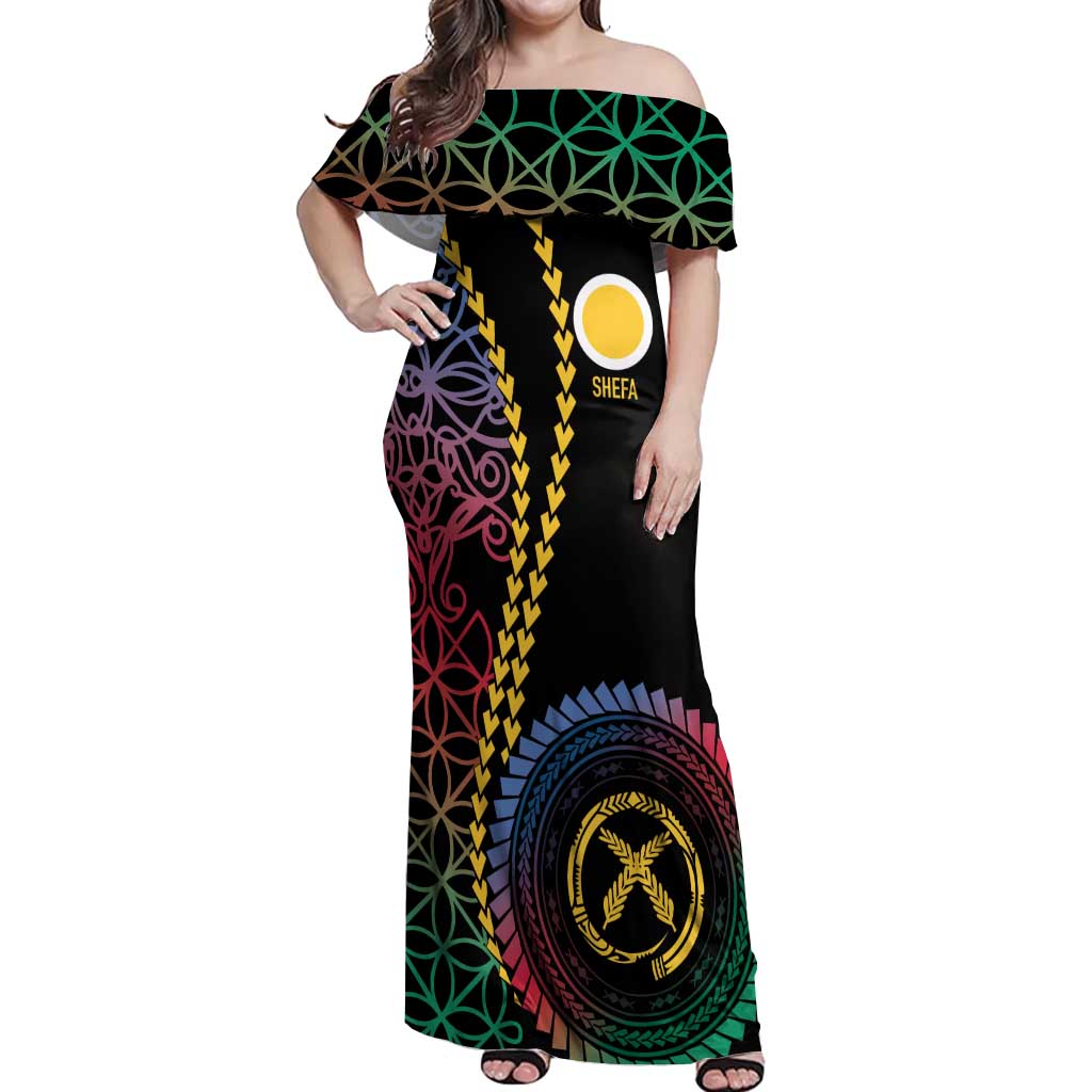Proudly Ni-Van Sandroing Inspired Off Shoulder Maxi Dress Shefa Classic Style LT7 Women Colorful - Polynesian Pride