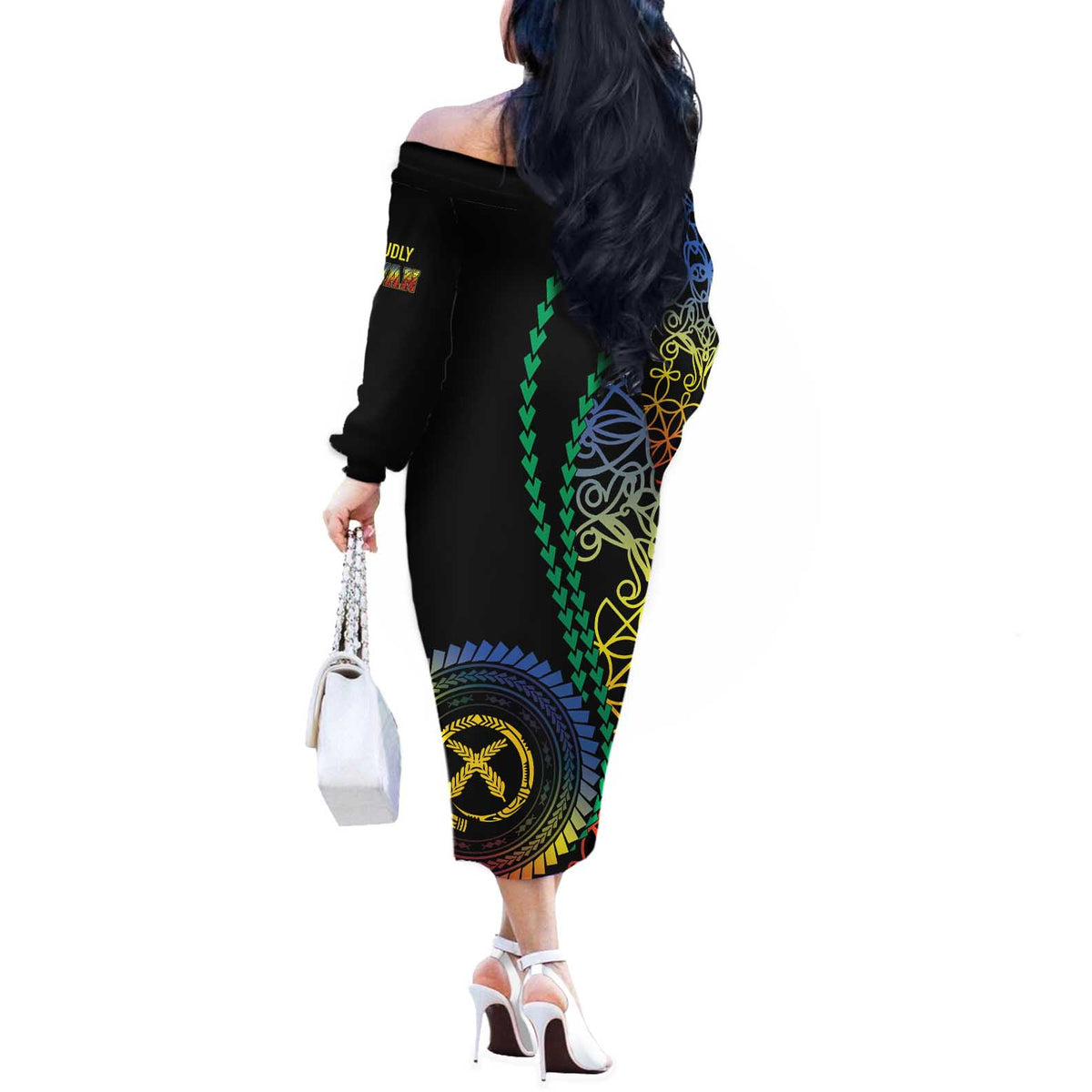 Proudly Ni-Van Sandroing Inspired Off The Shoulder Long Sleeve Dress Tafea Classic Style LT7 - Polynesian Pride