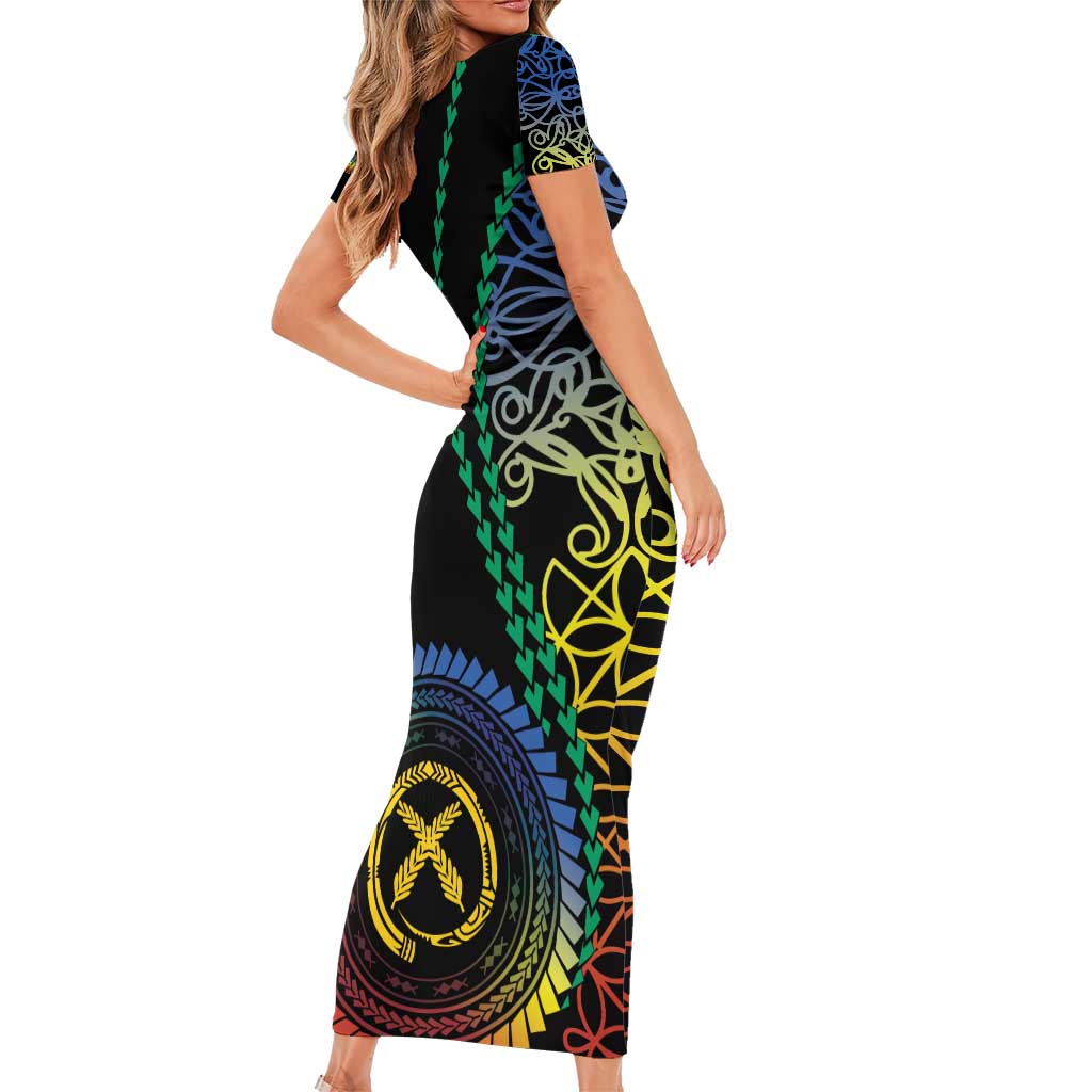 Proudly Ni-Van Sandroing Inspired Short Sleeve Bodycon Dress Tafea Classic Style LT7 - Polynesian Pride