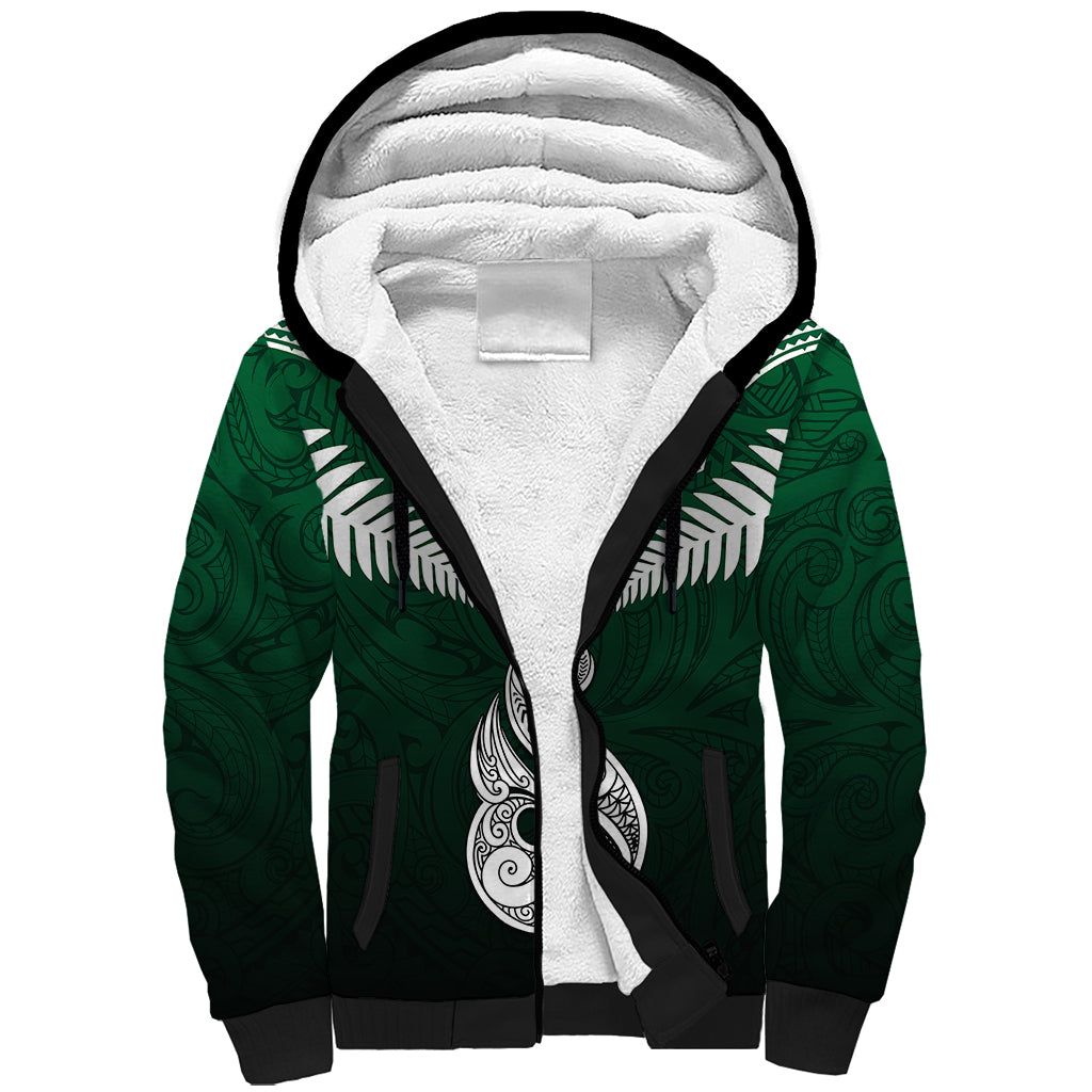 Personalised New Zealand Sherpa Hoodie Hei Matau Mix Silver Fern Basic LT7 Unisex Green - Polynesian Pride