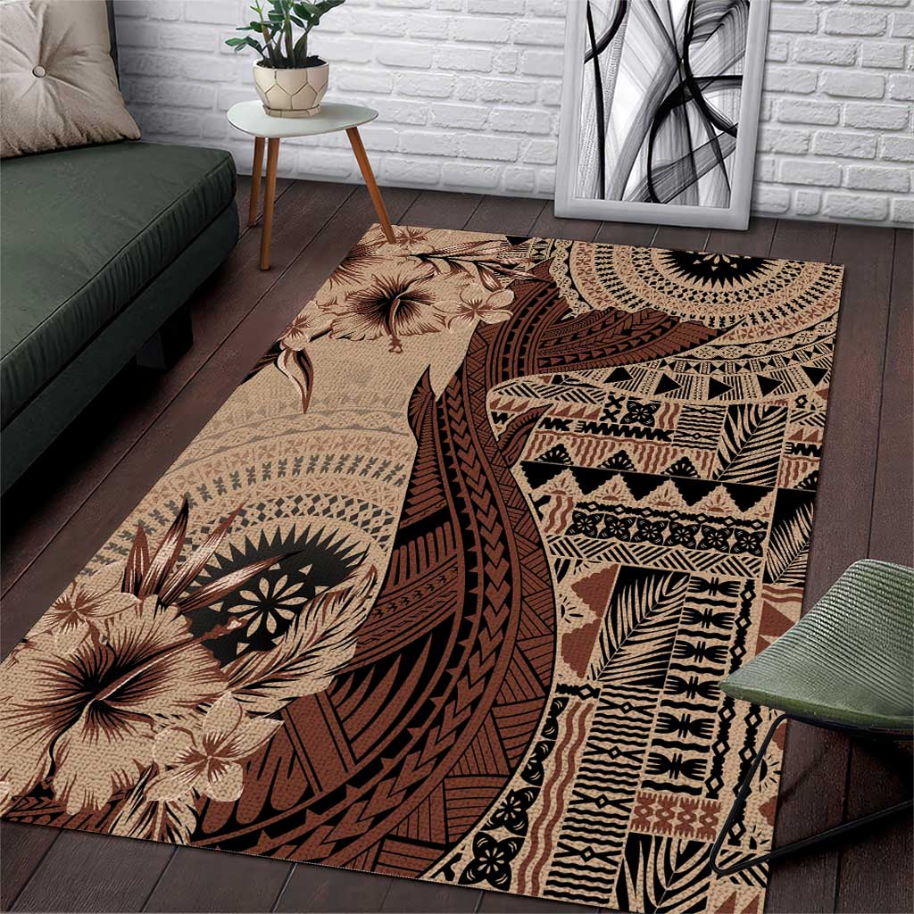 Bula Fiji Area Rug Shark Tail Beige Masi Tapa LT7 Beige - Polynesian Pride