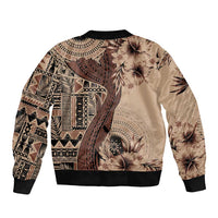 Bula Fiji Bomber Jacket Shark Tail Beige Masi Tapa LT7 - Polynesian Pride