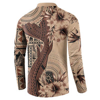Bula Fiji Button Sweatshirt Shark Tail Beige Masi Tapa LT7 - Polynesian Pride