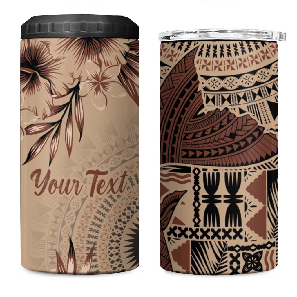 Bula Fiji Personalised 4 in 1 Can Cooler Tumbler Shark Tail Beige Masi Tapa LT7 One Size: 16 oz Beige - Polynesian Pride
