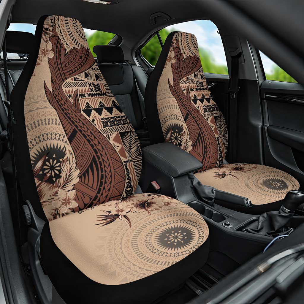Bula Fiji Car Seat Cover Shark Tail Beige Masi Tapa LT7 One Size Beige - Polynesian Pride