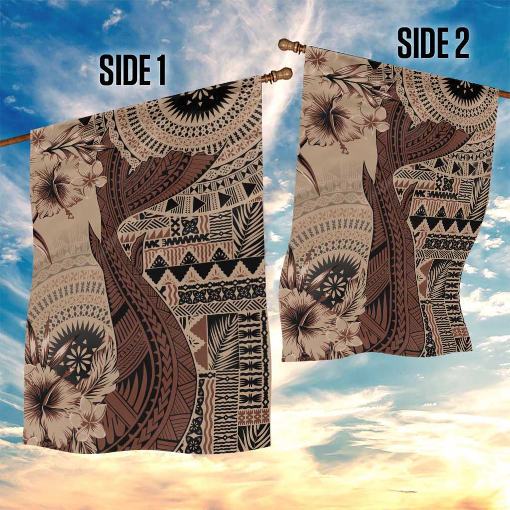 Bula Fiji Garden Flag Shark Tail Beige Masi Tapa LT7 - Polynesian Pride
