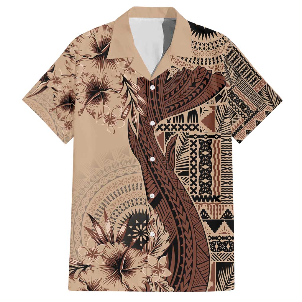 Bula Fiji Hawaiian Shirt Shark Tail Beige Masi Tapa LT7 Beige - Polynesian Pride