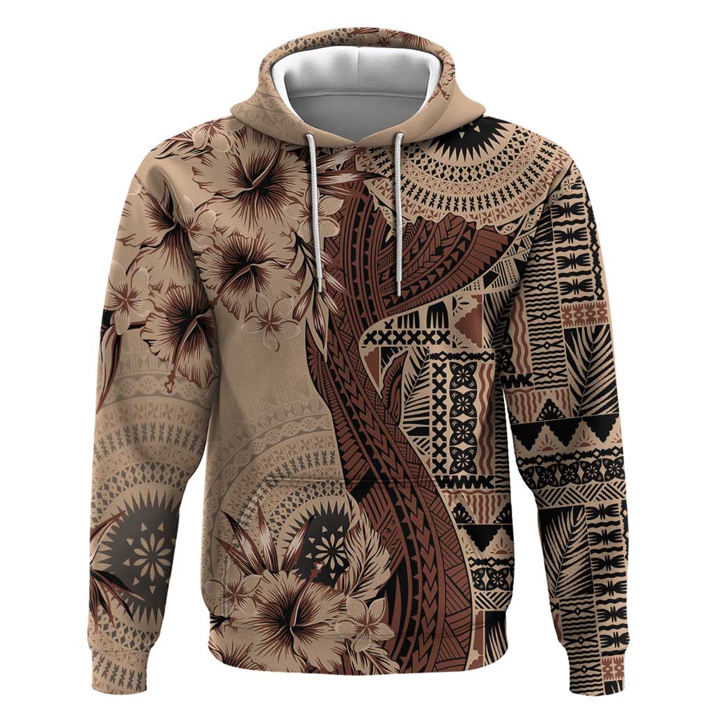 Bula Fiji Hoodie Shark Tail Beige Masi Tapa LT7 Pullover Hoodie Beige - Polynesian Pride